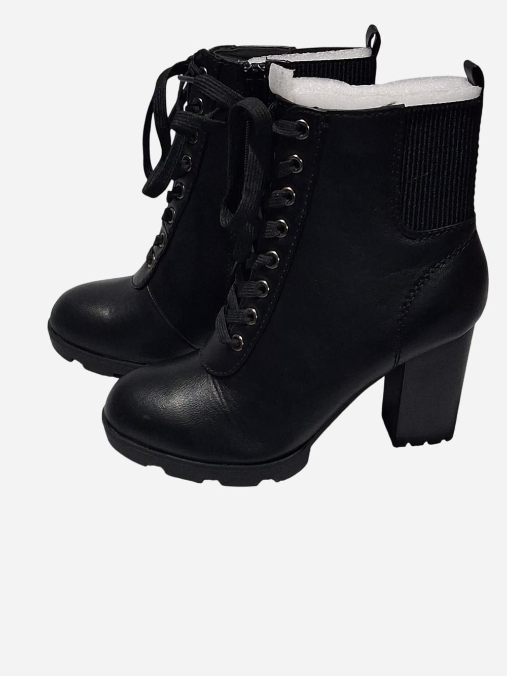 BAMBOO Black Lace-Up Block Heel Ankle Boots